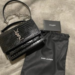 YSL Sunset Croc Shoulder Bag